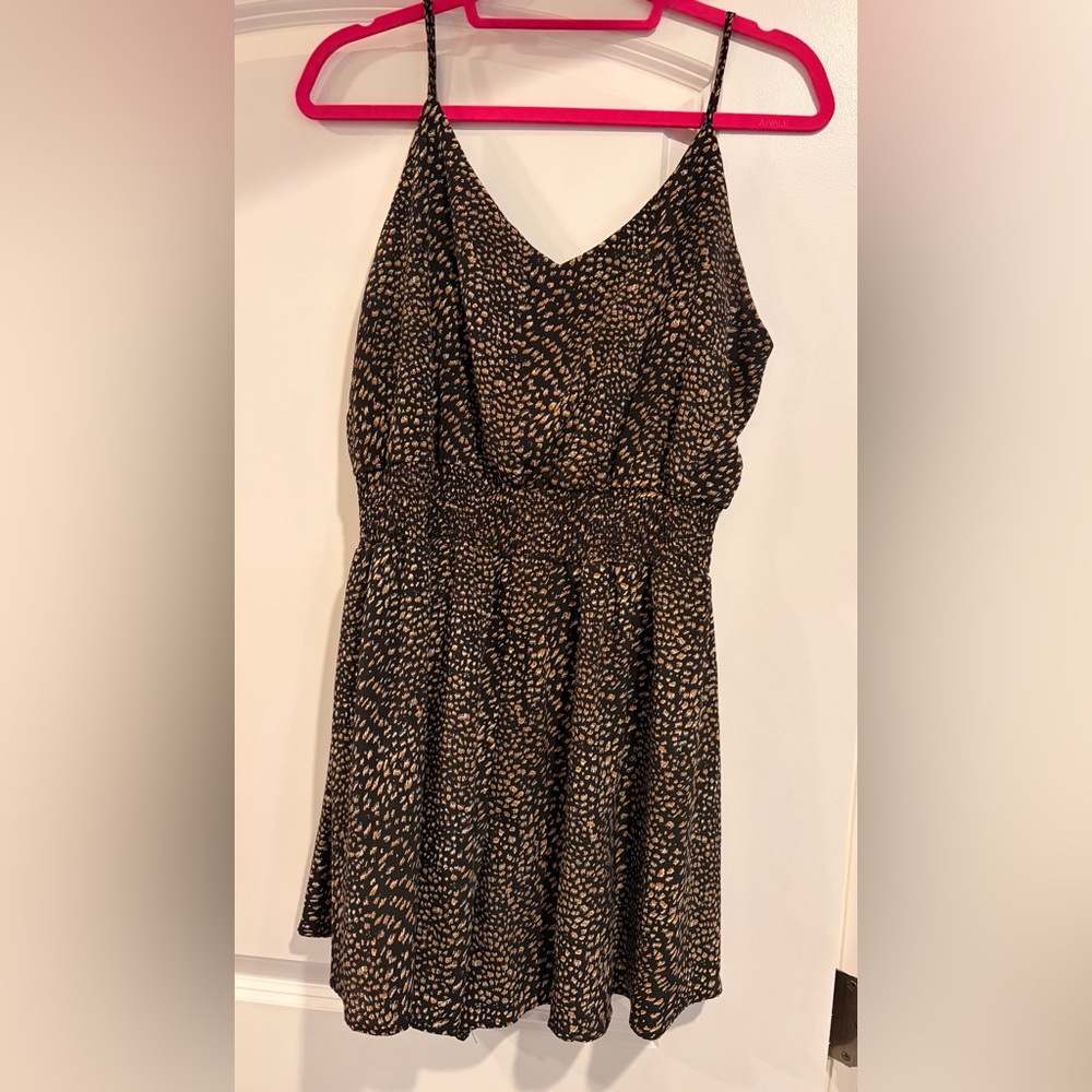 Elegant Black and Brown Patterned Shorts Romper with Adjustable Straps Size L